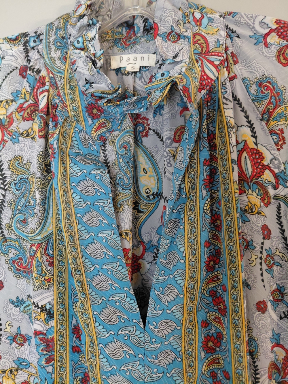 Paani Boho Paisley Dress Gray Blue Red Tiered Midi Cottagecore Small - Picture 4 of 8